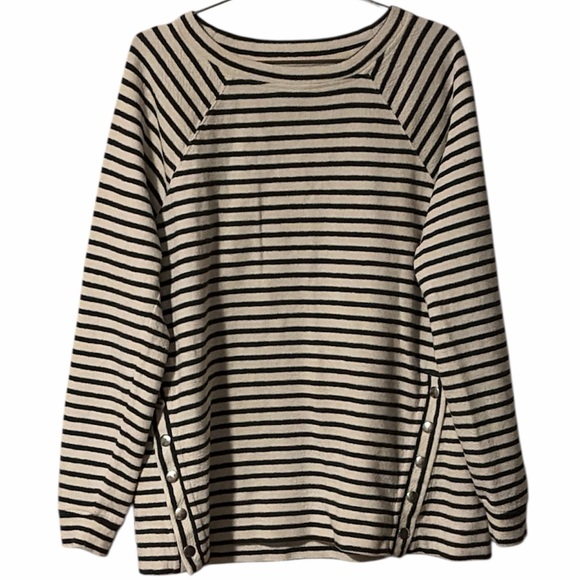 Lou & Grey Side Button Accent Striped Terry Sweater - Picture 2 of 6